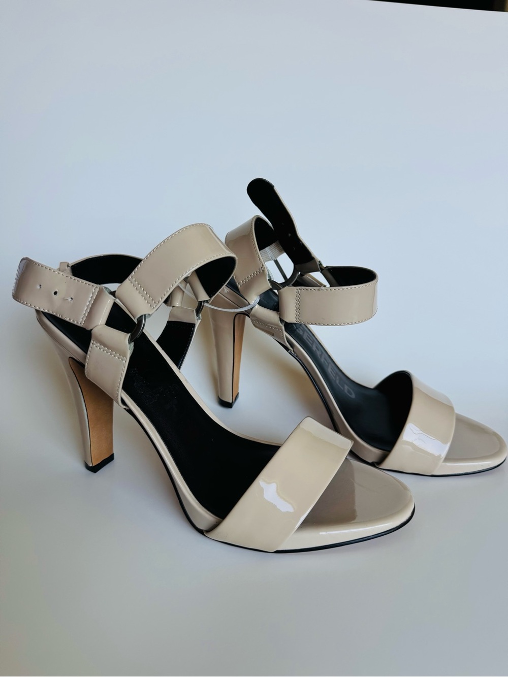 Karl Lagerfeld Nude Patent Leather High Heel Sandals